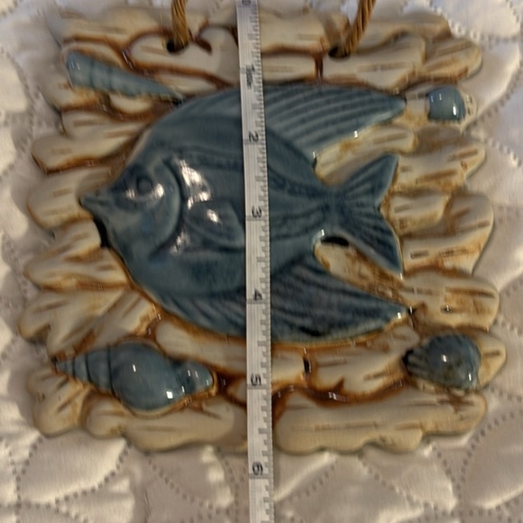 Ceramic Blue Angel Fish Wall Hanging 6” Square - Picture 3 of 4